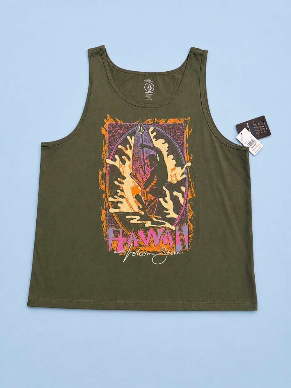 🌊 NWT Volcom “Live Like Sion” Hawaii graphic tank.  Olive green with a colorful